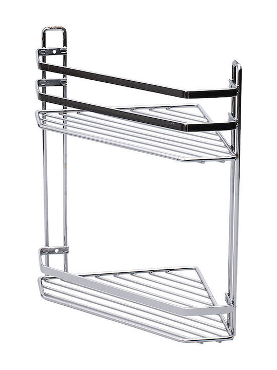 Estia Elegant Corner Wall Mounted Bathroom Shelf Inox with 2 Shelves Silver