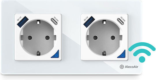 AlecoAir G60 Power Socket Wi-Fi with 2 USB Ports White 1pcs
