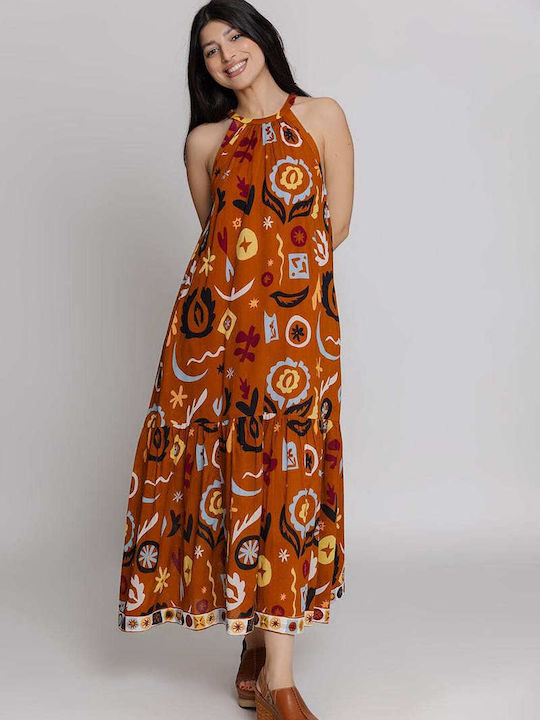 Derhy Maxi Dress with Ruffle Coffee