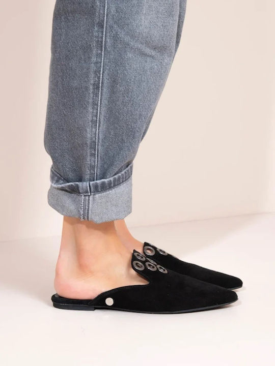 Sandalista Δερμάτινα Mules Μαύρα