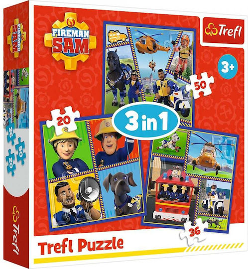 Trefl 3in1 Puzzle Pompier Sam O zi în viața pompierilor