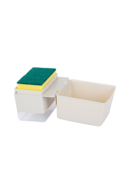 Dispenser Bucătărie Plastic cu Suport pentru Burete Alb