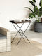 Auxiliary Outdoor Foldable Table with Rattan Surface and Metal Frame Natural 65x40x75cm