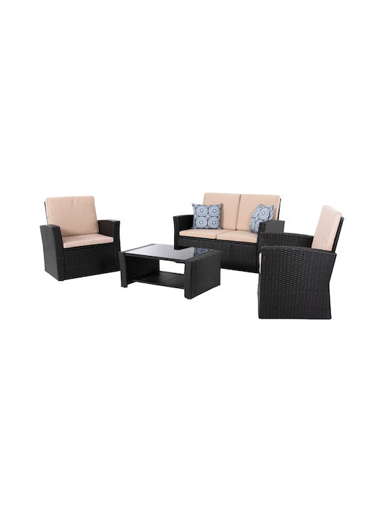 Set Outdoor Lounge Charcoal-beige with Pillows Thore 4pcs