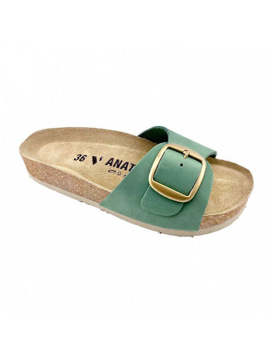 Vesna Leather Women's Flat Sandals Anatomic in Green Color