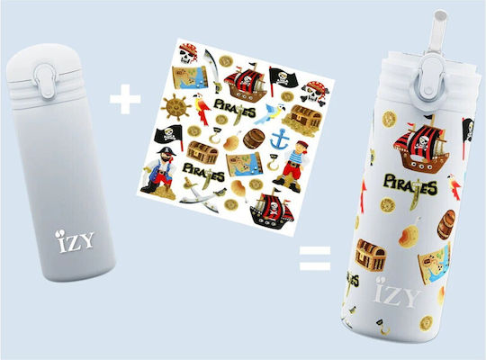 Izy Bottles Kids Water Bottle Thermos Pirates Stainless Steel with Screw Cap Non Spill Blue 350ml