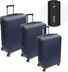 Travel Suitcases Hard Blue with 4 Wheels Set 3pcs