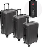 Travel Suitcases Hard Grey with 4 Wheels Set of 3pcs