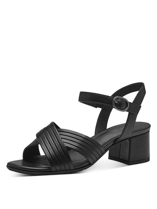 Jana Leather Women's Sandals Black with Medium Heel