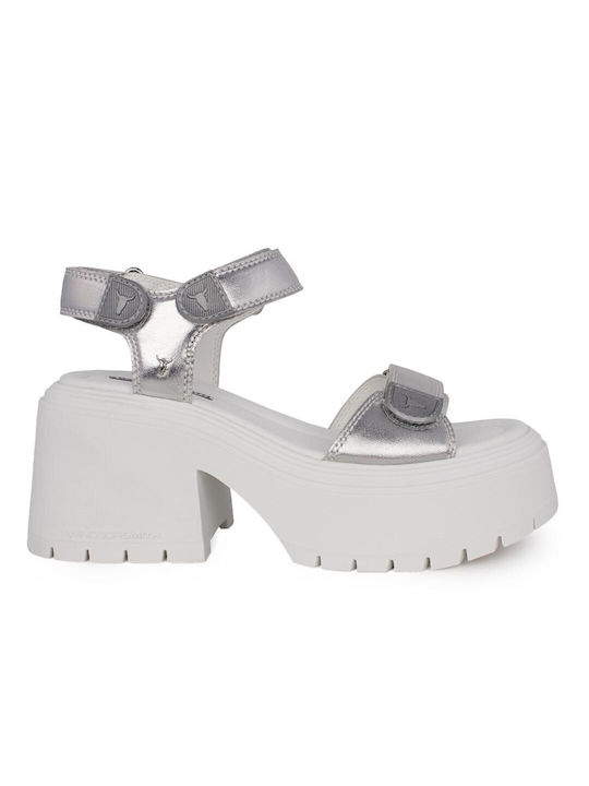 Windsor Smith Leder Damen Sandalen in Silber Farbe