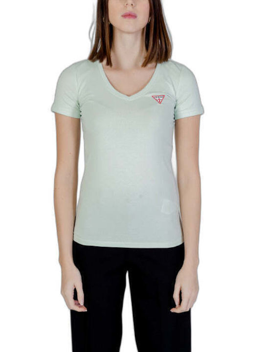 Guess Women's T-shirt with V Neckline Green