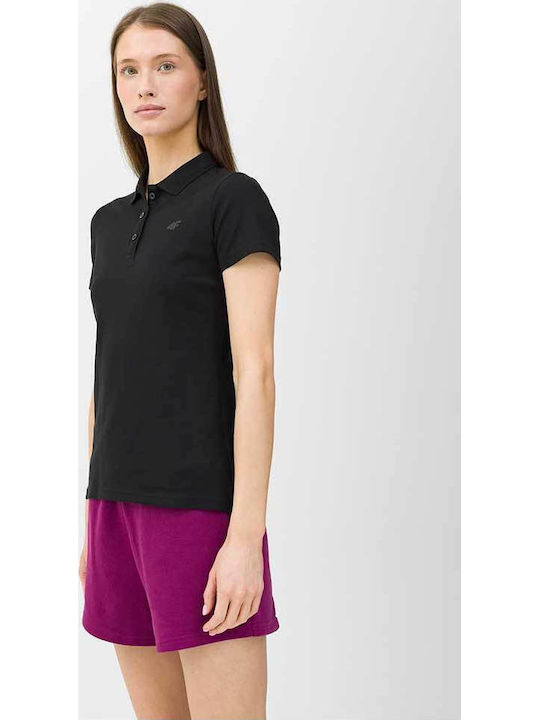 4F Women's Athletic Polo Blouse Short Sleeve Black