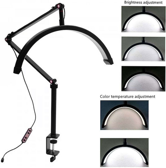 Adjustable Half Moon Salon Aesthetic Light with Clamp, 3 Lighting Modes, Black (Hd-m3x)