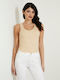 Women's Blouse Sleeveless with V Neckline Beige