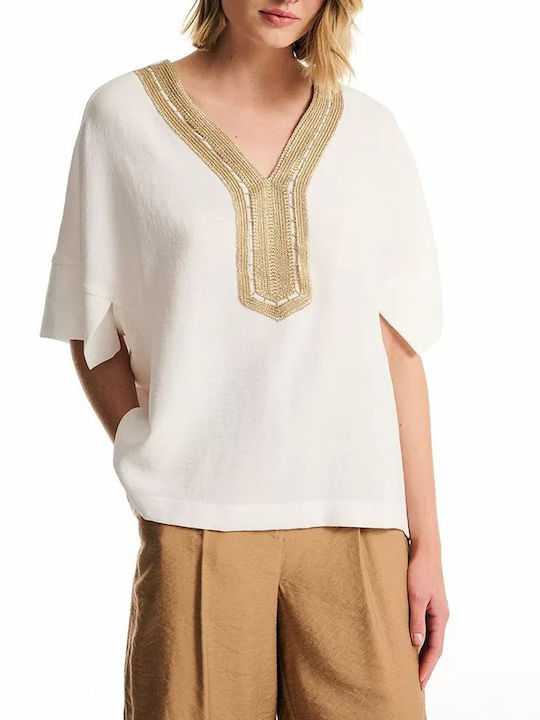 Forel Women's Blouse with V Neck Ecru