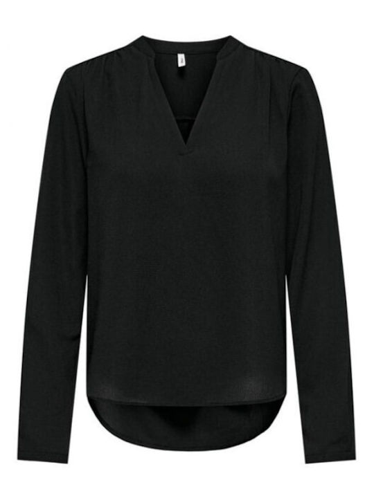 Only Women's Blouse with V Neck Black