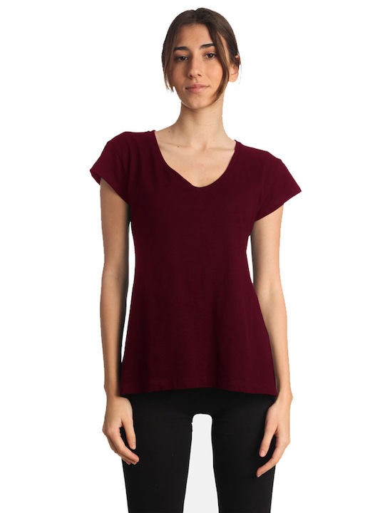 Paco & Co Women's T-shirt with V Neck Burgundy
