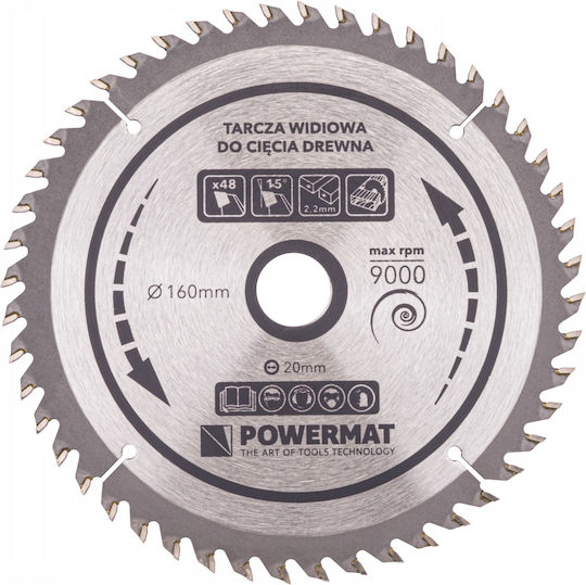 Powermat Δίσκος Κοπής Ξύλου με 48 Δόντια 160mm