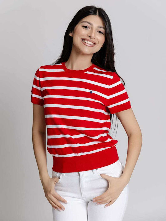 Ralph Lauren Women's Sweater Cotton Striped Red