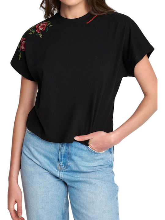 Attrattivo Women's Blouse Cotton Short Sleeve Black