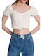 Attrattivo Women's Crop Top Short Sleeve with V Neckline White