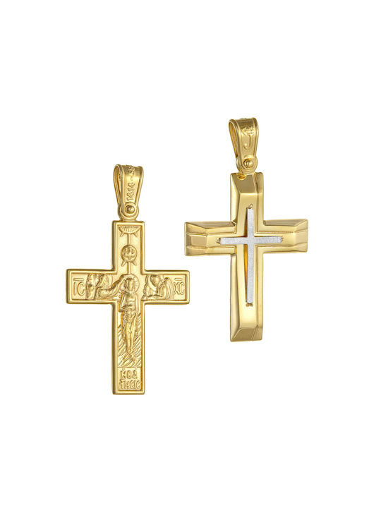 Men's White Gold Cross 14K Double Sided with the Crucified Ανδρικός