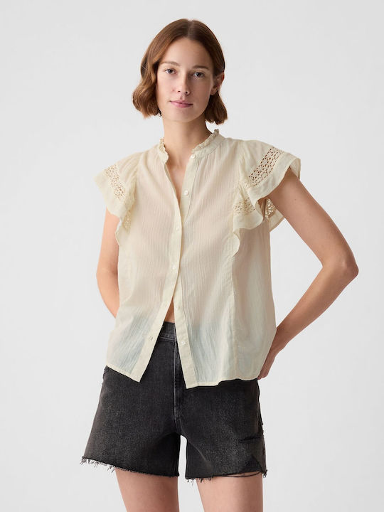 GAP Women's Blouse Cotton Short Sleeve Beige