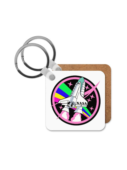 Nasa Pink Keyring Wooden Square Mdf Keyring