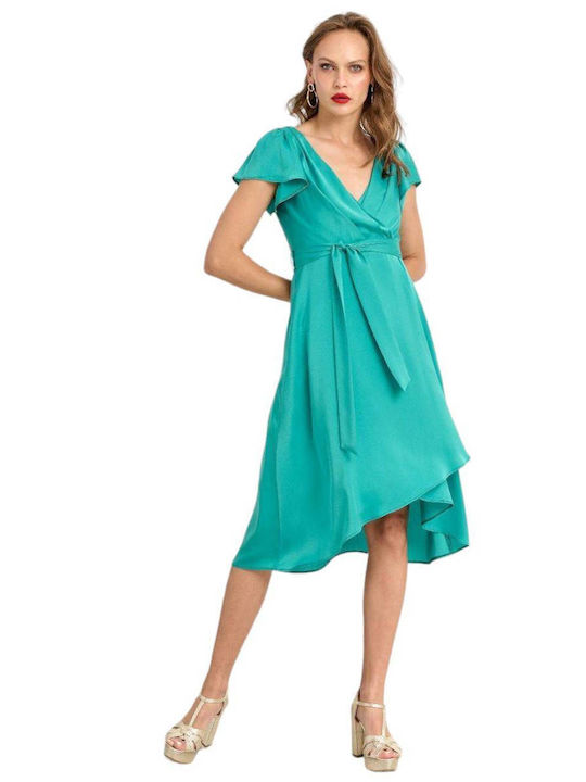 Passager Midi Rochie Satin Înfășurați Verde