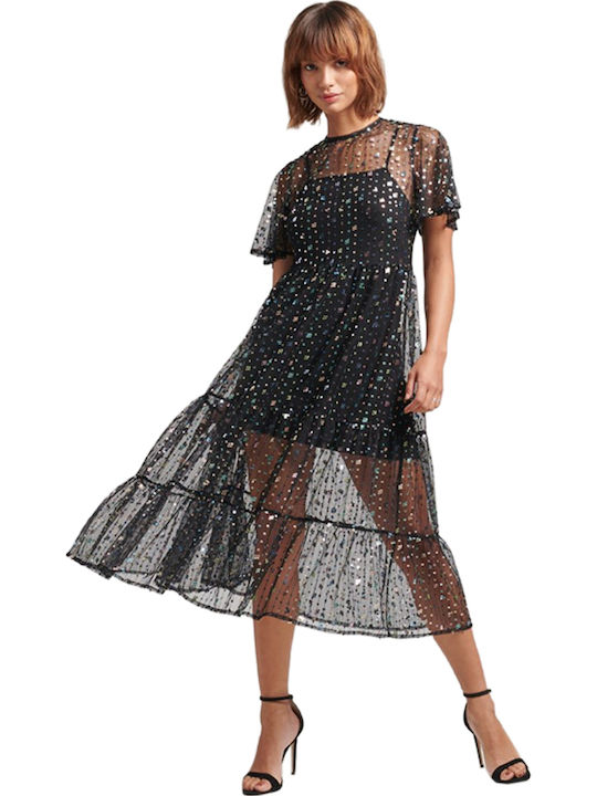 Sommer Midi Abendkleid mit Masche Schwarz