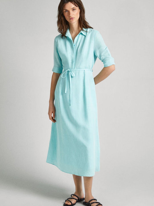 Pepe Jeans Summer Midi Shirt Dress Dress Turquoise