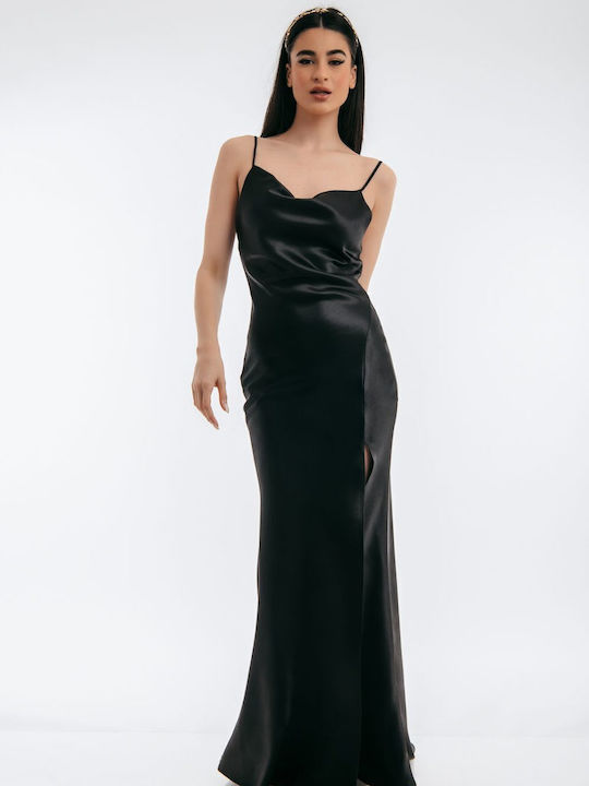 Freestyle Dress Draped with Slit Black