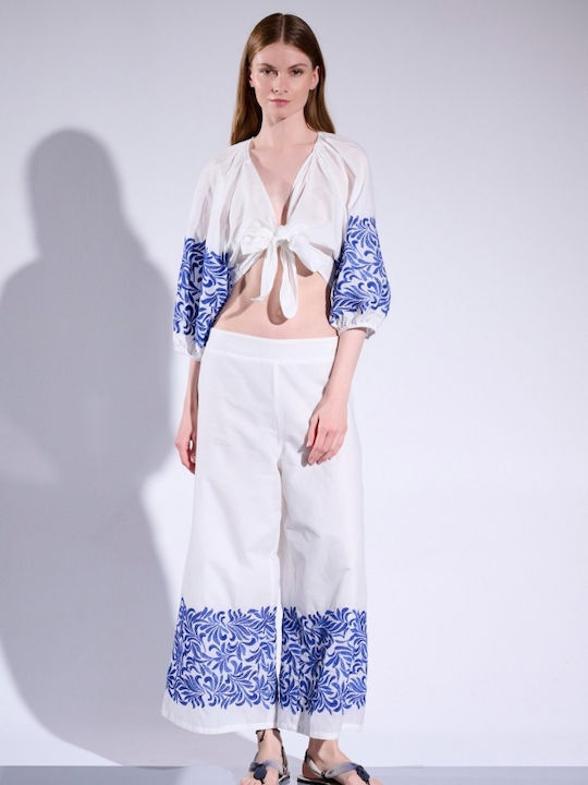 Matis Fashion Γυναικεία Ψηλόμεση Βαμβακερή Παντελόνα με Λάστιχο σε Κανονική Εφαρμογή Εκρού