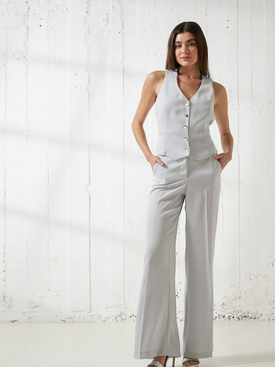 Enzzo Damen Hochtailliert Krepp Palazzo-Hose in Relaxed Passform Gray