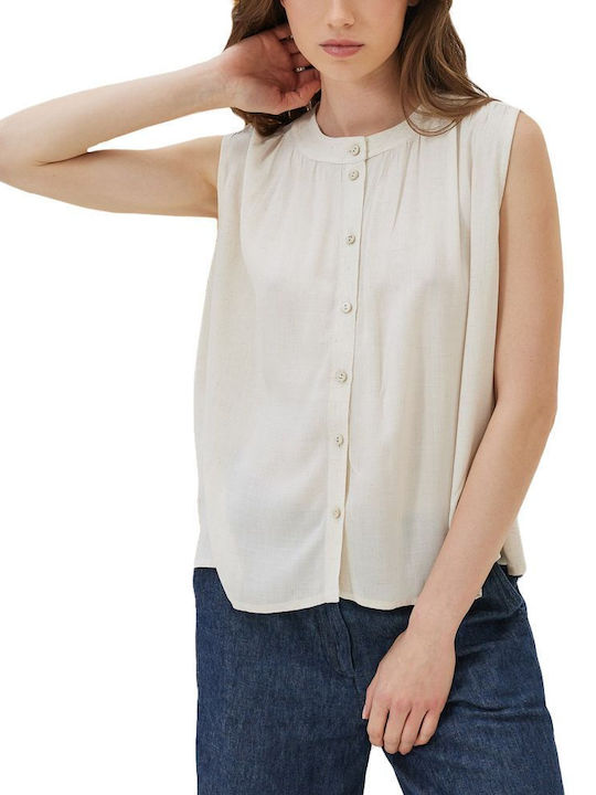 Namaste Women's Linen Sleeveless Shirt Beige