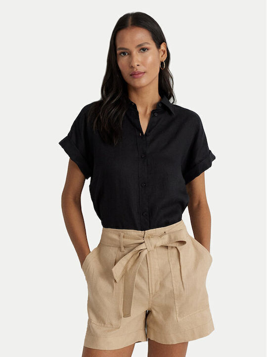 Ralph Lauren Langärmelig Damen Leinen Hemd Schwarz