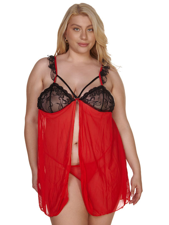 Comfort Καλοκαιρινό Γυναικείο Νυχτικό Κόκκινο Plus Size