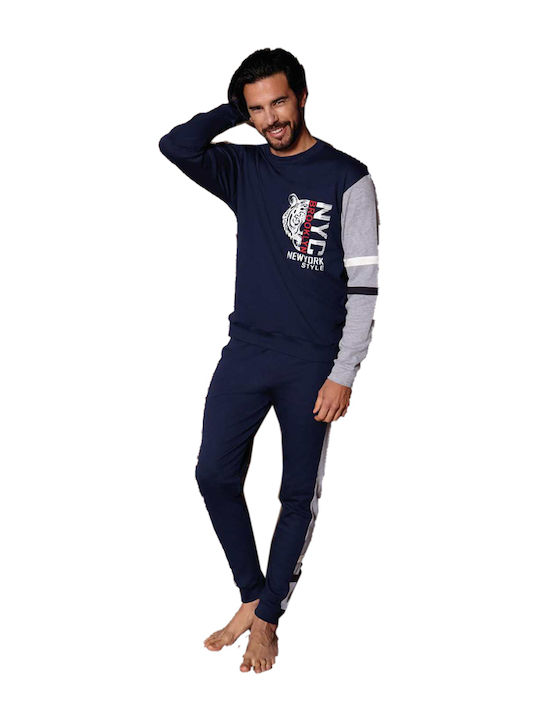 Men's Winter Cotton Pajamas Set BLUE