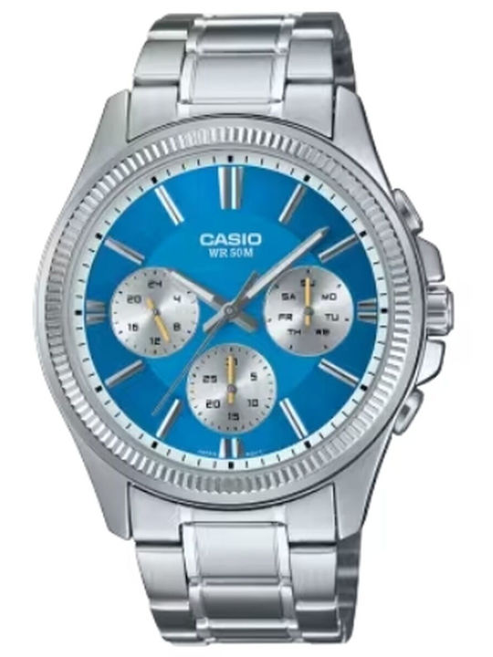 Casio Ден Ден Аналогов Мъжки часовник Хронограф На батерия Сребърна Метална гривна
