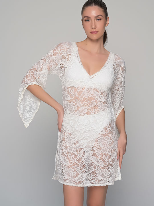 Milena by Paris Damen Kaftan Strand Weiß