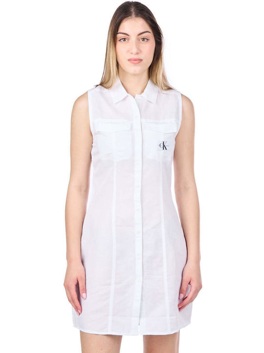 Sommer Mini Hemdkleid Kleid Weiß