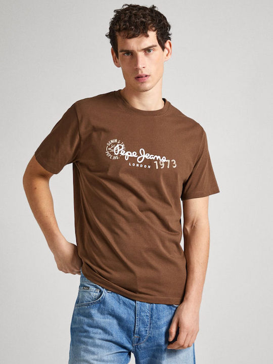 Pepe Jeans Ανδρικό Αθλητικό T-shirt Κοντομάνικο Dark Mocca Brow