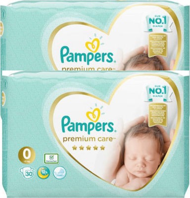 Pampers Premium Care Premium Care 1+1 Πάνες με Αυτοκόλλητο No. 0 για 0-3kg 60τμχ