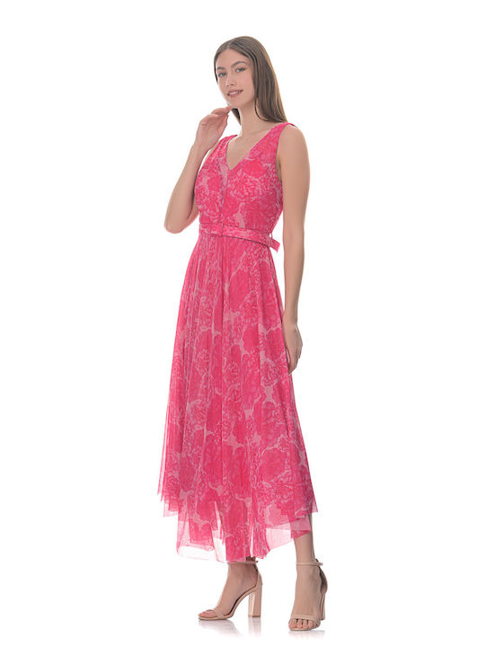 Maxikleid aus bedrucktem Tüll Fuchsia Fuchsia