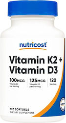 Nutricost Vitamin K2 + Vitamin D3 Βιταμίνη 5000iu 120 μαλακές κάψουλες Nutricost Vitamin K2 + Vitamin D3 Βιταμίνη 5000iu 120 μαλακές κάψουλες