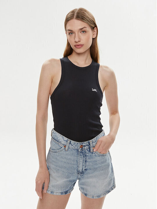 Lee Damen Polo Bluse Ärmellos Schwarz