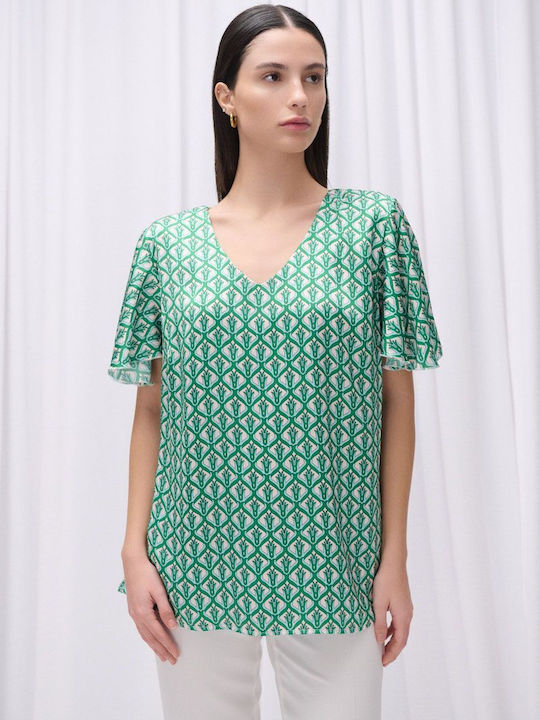 Blouse Embrider Fibes Fashion Volans Green