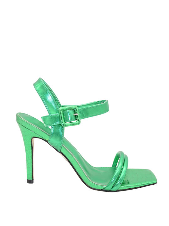 Morena Spain Women's Sandals Green with Thin High Heel
