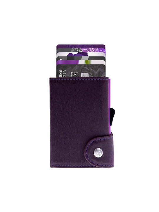 C-Secure Δερμάτινο Ανδρικό Πορτοφόλι Καρτών με RFID Μωβ