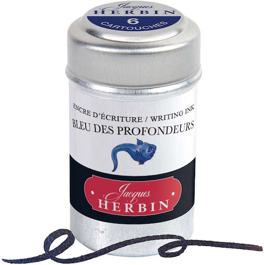 Jacques Herbin Cartușe de cerneală 6pcs Bleu Des Profondeurs 20118t
